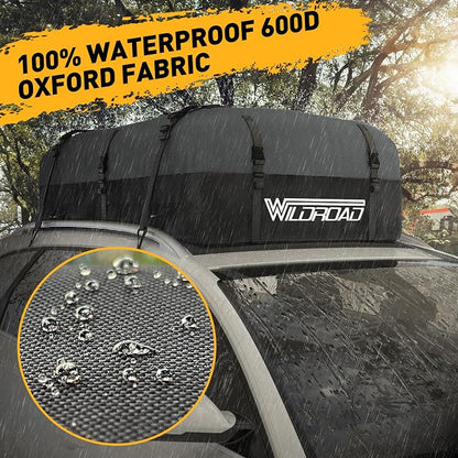 WILDROAD Rooftop Cargo Carrier - 25 Cubic Feet, 600D Ultra Anti-Tear Fabric, Waterproof Car Roof Bag with Soft-Shell, Anti-Slip Mat and 6 Door Hooks - Fits Cars with/Without Racks