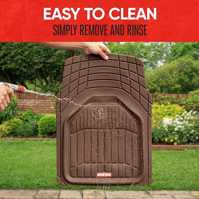 Motor Trend 943-BW FlexTough Defender Car Floor Mats -Next Generation Deep Dish Heavy Duty Contour Liners for Car SUV Truck & Van-All Weather Protection, Trim to Fit Most Vehicles (Brown)