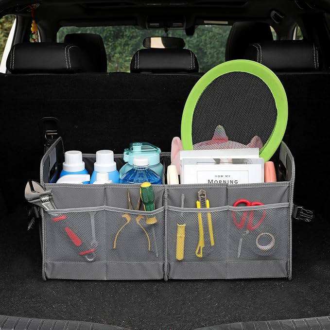 AOKJOY Car Trunk Organizer Car Storage Organizer Collapsible Multi Compartment Car Organizer Adjustable Straps Car Organizer for SUV(Gray)