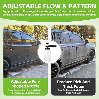 Foam Cannon for Greenworks Pressure Washer - 3700 PSI, 1L Large Bottle, 1/4" Quick Connect, Adjustable Snow Foam Lance for Car Detailing & Cleaning