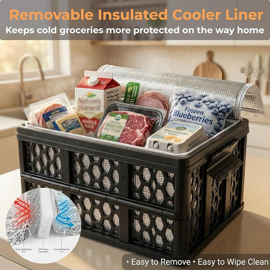 Mymazn Trunk Crate Organizer with Cooler for Car | Collapsible, Plastic Trunk Lid Organizer Box, For Travel, Groceries, Sports, Home, Tailgating, Removable Insulated Cooler Set