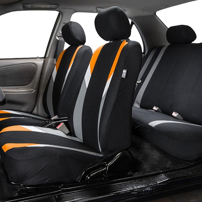 FH Group Premium Modernistic Flat Cloth Car Seat Covers – Universal Fit, Washable Seat Covers for SUV Sedan Van, Orange, Full Set
