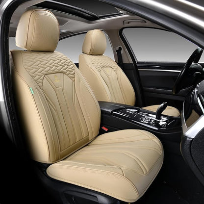 FLORICH Leather Seat Covers, Seat Covers Full Set, Car Seat Protectors 5 Seats, Automotive Seat Covers Fit for Most Cars Trucks-Beige