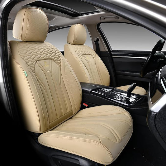 FLORICH Leather Seat Covers, Seat Covers Full Set, Car Seat Protectors 5 Seats, Automotive Seat Covers Fit for Most Cars Trucks-Beige