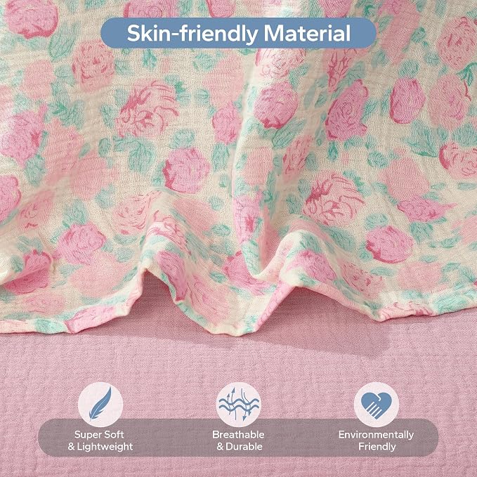 SERAPHY 100% Muslin Cotton Car Seat Cover Baby, 2 Pack Universal Carseat Covers Baby Boy Girl, Breathable Car Seat Canopy, Soft Infant Car Seat Cover for Summer and Winter—2 Pcs Pink&Flowers