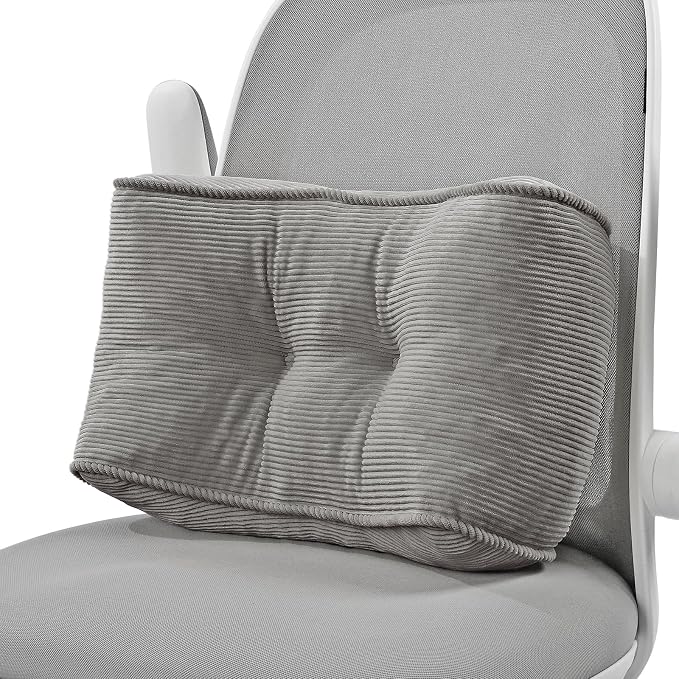 Lumbar Support Pillow for Office Chairs, Bite-Size Natural Latex Foam Back Support Pillow for Lower Back Pain Relief, Soft & Support Corduroy Desk Chair Cushion, M, Gray