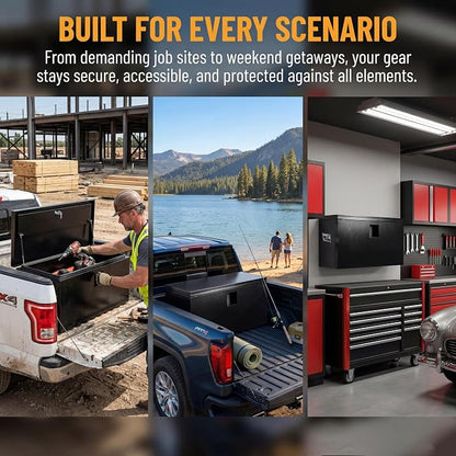 Heavy Duty Black Steel Truck Bed Tool Box, Trailer Tongue Storage Chest with Weatherproof Seal & Pneumatic Hinge for Pickup, RV, Utility Vehicles - 24 x 15 x 15
