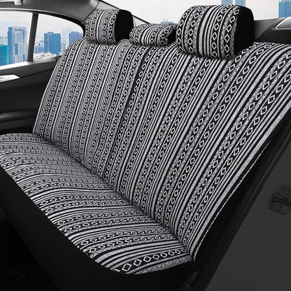 HAIYAOTIMES Baja Saddle Blanket Car Seat Covers Full Set with Seat Belt Pads, Washable Breathable Seat Covers for Cars, Universal Fit Interior Covers for Most Cars, Airbag Compatible, Black/White