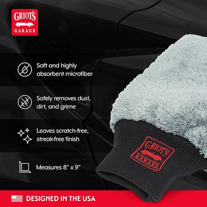 Griot's Garage Microfiber Car Wash Mitt Glove, Cleaning Pad for Interior and Exterior, Auto Detailing Supplies, Small, 8" x 9", 10260