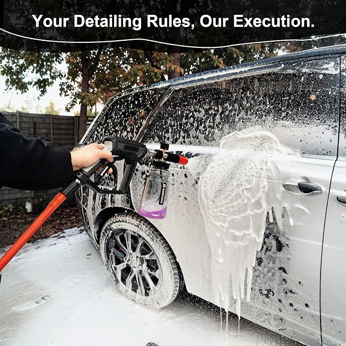 Raincovo Foam Cannon Wide Mouth for Pressure Washer, Thick Snow Foam Lance for Car Wash, Adjustable Soap Cannon with 1/4 Inch Quick Connector, Additional 1.1mm Orifice Nozzle