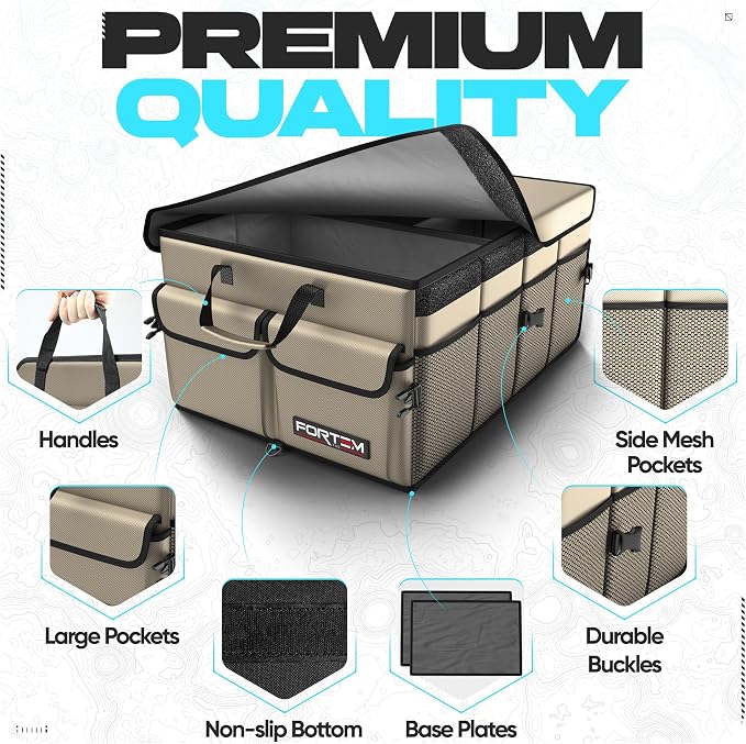 FORTEM Trunk Organizer For SUV Car Trunk Organizer, Foldable Storage, Car Accessories for Women Men, Collapsible Bag, 600D Oxford, Non Slip Bottom, Straps, Soft Cover (50L)