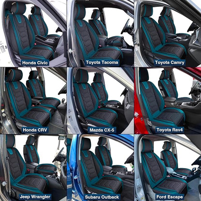OASIS AUTO Car Seat Covers Full Set, Sporty Faux Leather with Honeycomb Pattern, Waterproof Universal Fit for SUV, Sedan, Pick-up Truck, Automotive Interior Accessories (OS-004 Black&Teal)