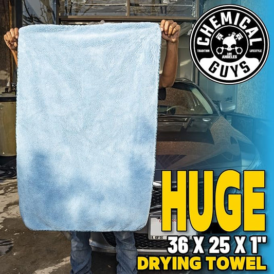 Chemical Guys Woolly Mammoth Large Microfiber Drying Towel - 36 x 25 Inch Blue, Ultra Plush Super Absorbent Car Drying Towel for Cars, Trucks, SUVs, Motorcycles, RVs, and Auto Detailing