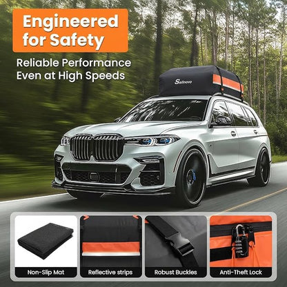 Sailnovo Car Rooftop Cargo Carrier 15 Cubic Feet, Waterproof 1000D PVC Car Roof Bag with Anti-Slip Mat, Combination Lock, Storage Bag, Door Hooks & Tie-Down Strap fit Vehicle with/Without Luggage Rack