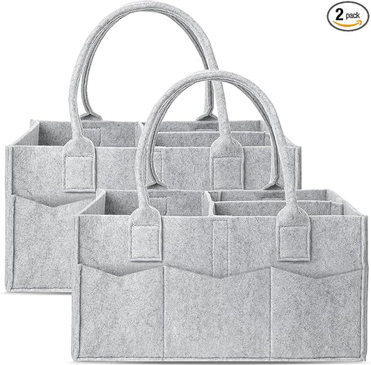 Cute Castle 2 Pack Diaper Caddy Organizer - Portable Baby Caddy Organizer with Handle, Nursery Storage Bin and Car Organizer for Girls, Boys - Baby Gift Basket - Grey