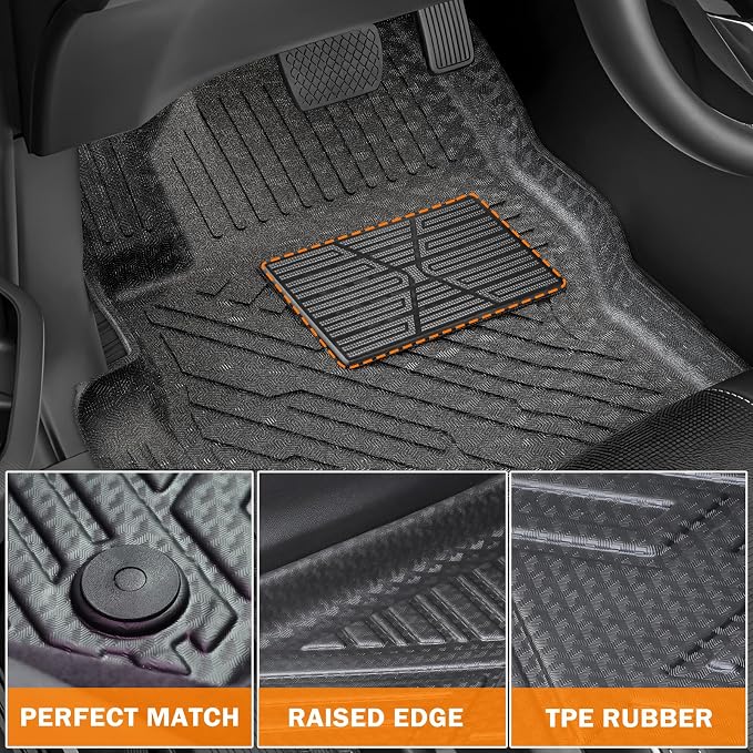 KUST Floor Mats for 2022-2026 Nissan Frontier Crew Cab Accessories (with 2nd Row Under-Seat Storage), All Weather Car Mats 2 Rows, TPE Rubber, Raised Edge, Extended Lip, Extra Heel Pad Plate