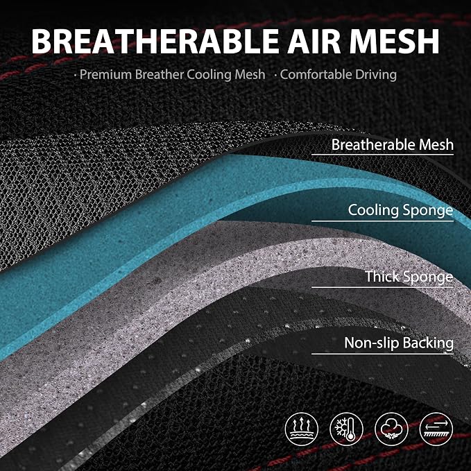 CAR PASS Comfortable 3D Foam Mesh Leather Car Seat Covers Front, Air Cool Mesh Breathable Front Seat Covers for Car, Universal Fit for SUV Truck Sedan Automotive, Airbag Compatible,Black Red