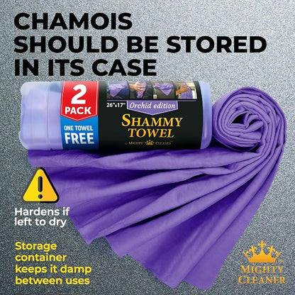 Premium 2pk +1 Free Shammy Cloth for Car Drying - 26"x17" - Super Absorbent Chamois Towel - Scratch-Free, Reusable & Soft Wash Cloth - Car Drying Towels