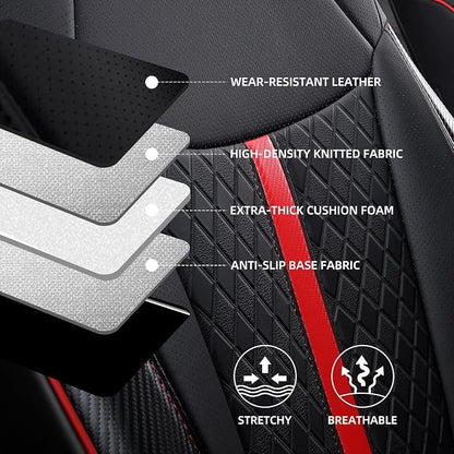 Custom Fit Sienna Seat Covers for 2021-2026 Toyota Sienna LE XLE 8-Seat, Waterproof Faux Leather Full Set Airbag Compatible 3-Row Car Seat Protectors (Black+red)