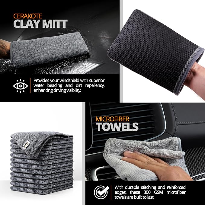 Cerakote Pro Ceramic Bundle – Car Wash & Professional Ceramic Kit with Microfiber Towels – Exterior Auto Cleaning & Protection Kit - Prep and Apply Cerakote Professional Ceramic Paint Coating