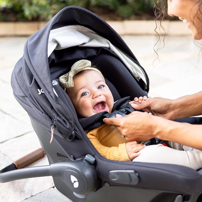 Joie Baby, Mint Latch Baseless Infant Car Seat – Lightweight, Built-in Rigid Lower Anchor Attachments and Side-Impact Protection – No Base Installation Required, Travel-Friendly Design (Shale Dark)