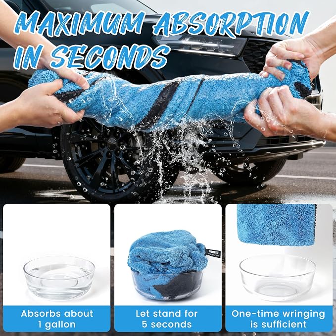 PUGPIU Microfiber Car Drying Towel Extra Large Super Absorbent 48"X24", 1400 GSM Flash Detail Car Wash Drying Towel Edgeless with Two Sided Soft Twisted-Loop, No Water Spots Streaks for Cars (Blue)
