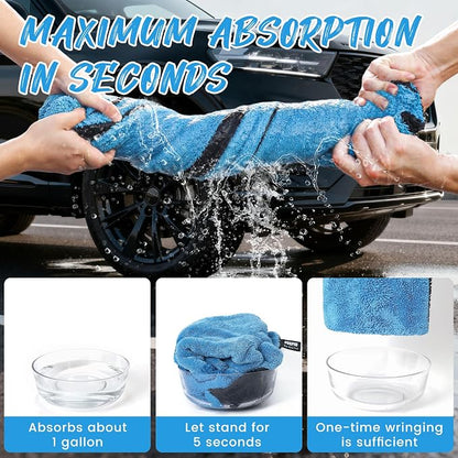 PUGPIU Microfiber Car Drying Towel Extra Large Super Absorbent 48"X24", 1400 GSM Flash Detail Car Wash Drying Towel Edgeless with Two Sided Soft Twisted-Loop, No Water Spots Streaks for Cars (Blue)