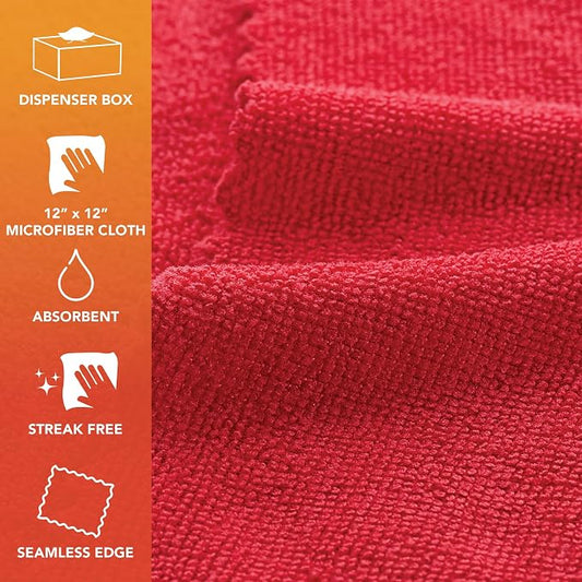 Arkwright Smart Rags Microfiber Cleaning Cloths, Pack of 50 in a Box, Lint Free 180 GSM Reusable Towels for Auto, Office and Household Cleaning, 12 x 12 in, Red