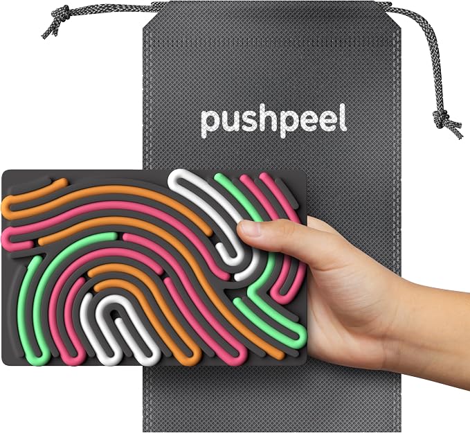 Pushpeel Sensory Activity Board: Silicone Fidget Toy for Calming, Stress, Anxiety, ADHD & Autism | Silent, No Mess | Kids 3+ & Adults | Includes Portable Travel Bag & 11 Strings (Granite)