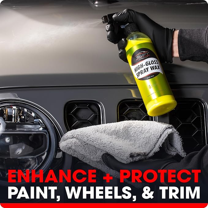 Swift High-Gloss Spray Wax (16 Oz) – Carnauba Liquid Wax Polish for Car Detailing | Easy to Use, Hides Micro Scratches & Safe on All Surfaces | Polish & Protect All Vehicle Types After Car Wash!