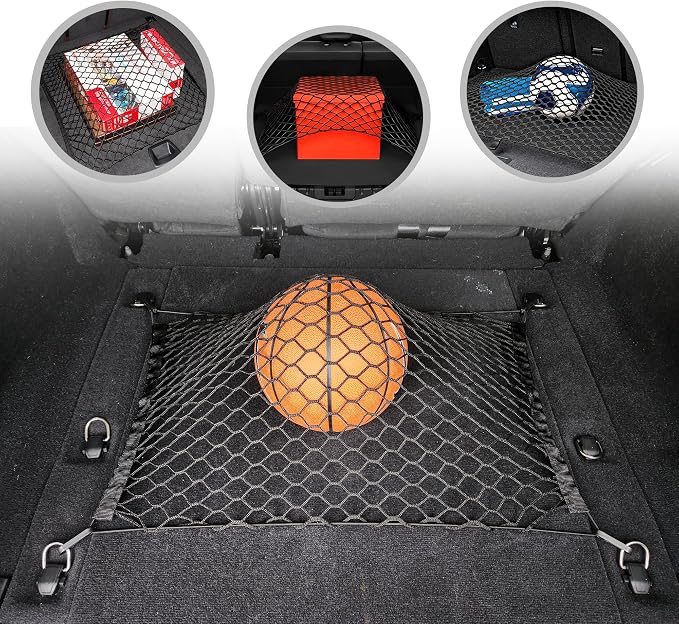 Floor Style Trunk Mesh Cargo Net Black for Jeep Wrangler JL 4XE 4 Door 2019-2026 Car Accessories - Premium Trunk Organizer and Storage - Cargo Net for SUV Vehicle Carrier Organizer