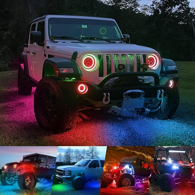 4WDKING RGB LED Rock Lights - 8 Pods Multicolor Rock Light Kit Timing, Music Mode for Underglow Off Road Car Truck Boat