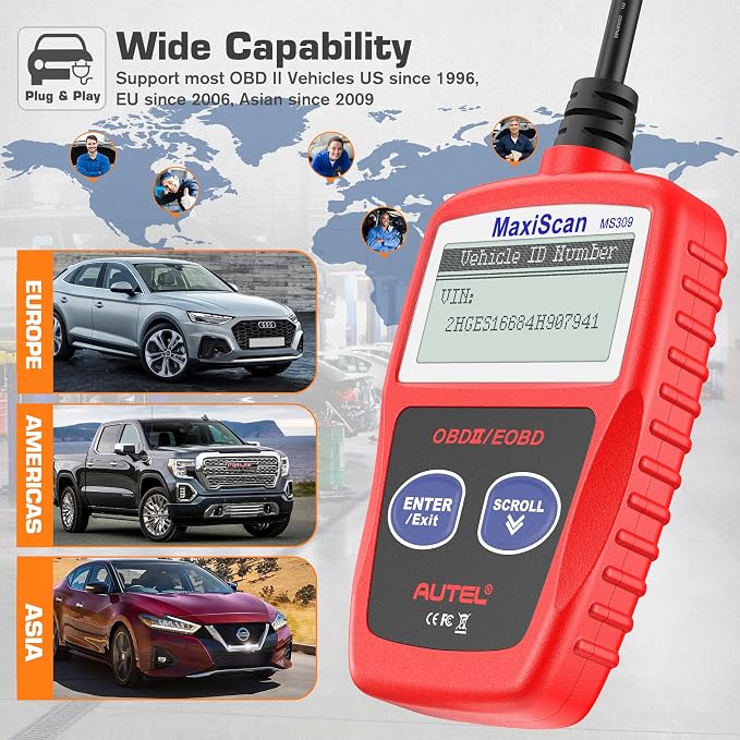 Autel OBD2 Scanner MS309 Universal OBD II Scanner Car Engine Fault Code Reader CAN Diagnostic Scan Tool, Read and Clear Error Codes for 1996 or Newer OBD2 Protocol Vehicle
