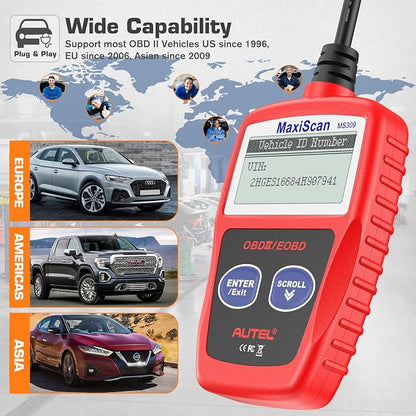 Autel OBD2 Scanner MS309 Universal OBD II Scanner Car Engine Fault Code Reader CAN Diagnostic Scan Tool, Read and Clear Error Codes for 1996 or Newer OBD2 Protocol Vehicle