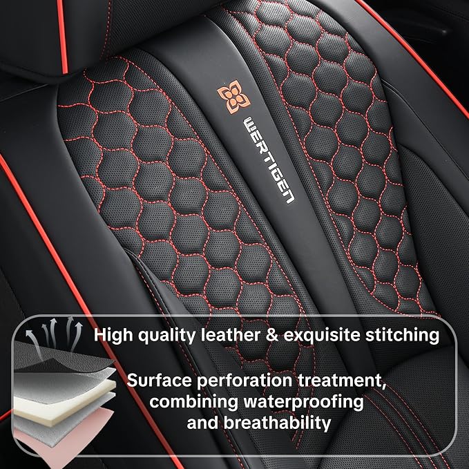 Car Seat Cover Set Interior Accessories Waterproof Leather with Lumbar Support Airbag Compatible Non-Slip 5-Piece Complete Set Pet-Friendly Car Seat Covers Fits Most Vehicle Models