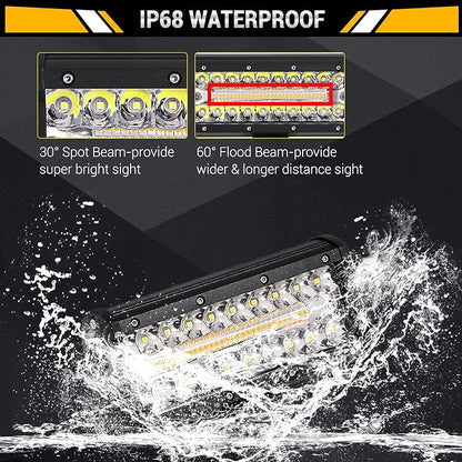 Auxbeam 7 Inch LED Light Bar, 300W 6 Modes Amber White Offroad Lighting, LED Driving Spot Work Light Pod with Wiring Harness for Trucks Car Pickup ATV Jeep Boat Golf Cart(Pack of 2)