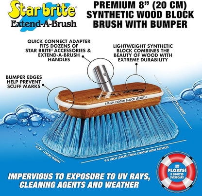 STAR BRITE 8" Premium Cleaning Brush - Synthetic Wood Block with Durable, High-Density Star Prene Fibers for Boat, RV & Auto Surfaces - Extend-A-Brush Handles - Medium Bristle, Blue (040171)
