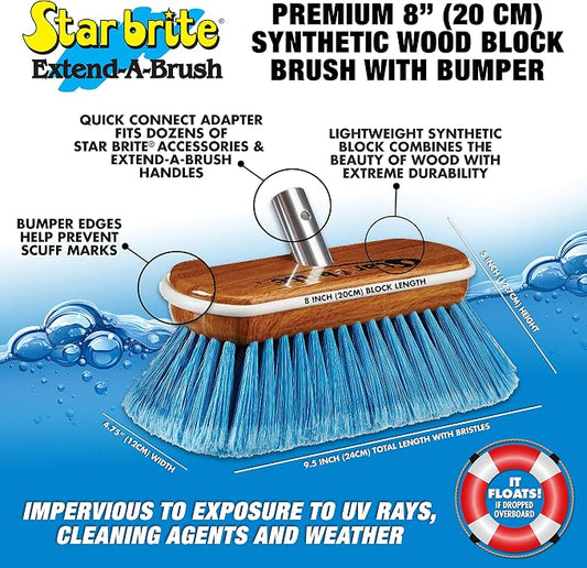 STAR BRITE 8" Premium Cleaning Brush - Synthetic Wood Block with Durable, High-Density Star Prene Fibers for Boat, RV & Auto Surfaces - Extend-A-Brush Handles - Medium Bristle, Blue (040171)