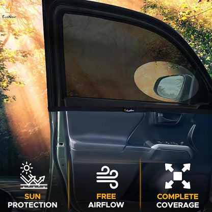 EcoNour Car Front Side Window Sun Shades Compatible for Toyota Tacoma | 2Pack Breathable Super Stretchy Mesh Sun Shade | Heat Block UV Protection Car Window Screen Covers | Mosquito Net Curtains