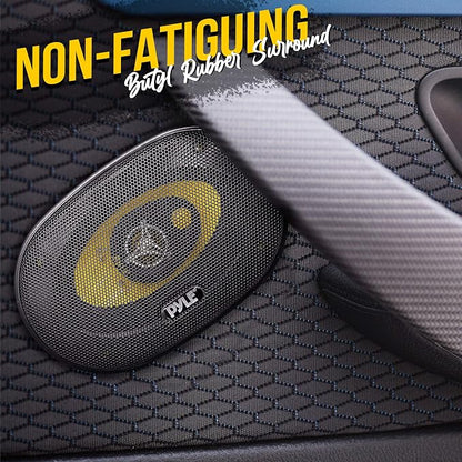 Pyle Car Three-Way Speaker System-Pro 4x6Inch 180W 4Ohm Mid Tweeter Component Audio Sound Speakers For Car Stereo w/30Oz Magnet Structure, 2” Mount Depth Fits Standard OEM-PLG46.3 (Pair),Black/Yellow