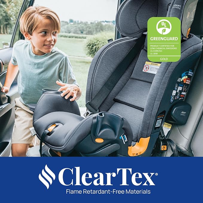 Chicco OneFit LX ClearTex All-in-One Car Seat with LeverLock Installation, Slim Design, Convertible Car Seat, Seat for Infants and Children 5-100 lbs, Ebony/Black