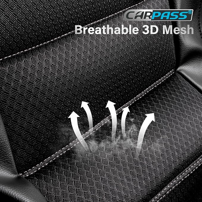 CAR PASS Memory Foam Back Car Seat Covers,Thick 3D Foam Mesh Bench Seat Covers Leather Metallic, Air Cool Rear Seat Cover Black Gray Aluminum Film, Comfort for Cars, Trucks, SUVs Automotive,Black Gray