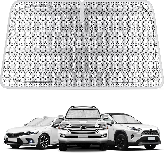 helloleiboo Graphene Car Windshield Sun Shade Car Sun Shade for Windshield with Heat Absorption Coating Foldable Design with UV Protection to Keep Your Car Interior Cooler Silver (Medium-59 × 30 in)