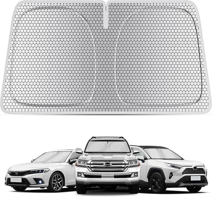 helloleiboo Graphene Car Windshield Sun Shade Car Sun Shade for Windshield with Heat Absorption Coating Foldable Design with UV Protection to Keep Your Car Interior Cooler Silver (Medium-59 × 30 in)