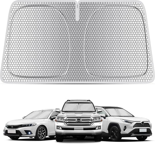 helloleiboo Graphene Car Windshield Sun Shade Car Sun Shade for Windshield with Heat Absorption Coating Foldable Design with UV Protection to Keep Your Car Interior Cooler Silver (Medium-59 × 30 in)