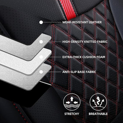 Custom Fit Sienna Seat Covers for 2021-2026 Toyota Sienna 7-Passenger XLE XSE Woodland Limited Platinum [Ottoman Not Covered], Waterproof Faux Leather Full Set Airbag Compatible (Black+Red)
