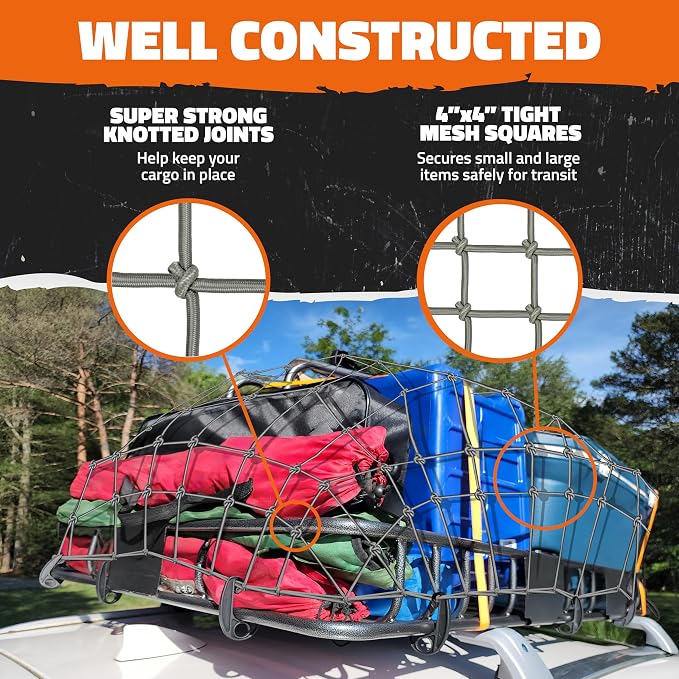 Mockins 36"x20" Heavy Duty Cargo Net for Pickup Truck, SUV, & Car | Elastic Truck Bed Cargo Net Stretches Up to 75"x40" | 6mm Thick Bungee Net with Hooks & 4"x4" Mesh Squares for Bulky & Small Loads
