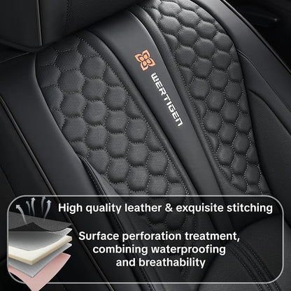 Black Car Seat Covers, Suitable for SUVs, Pickups, and Sedans, 5-Piece Complete Set, Automotive Interior Accessories, Waterproof Leather, with Lumbar Support, Airbag Compatible, Non-Slip