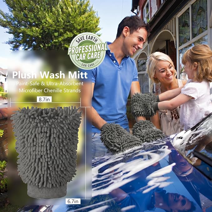 Car Wash Mitt,Detailing Ultra-Soft Chenille Microfiber Auto Gloves,Scratch-Free&Lint-Free,Safe for Trucks,SUVs, RVs&More