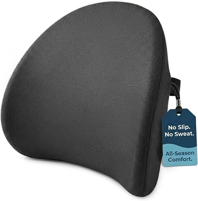 Lumbar Support Pillow for Office Chair & Car Seat, All-Season Memory Foam for Lower Back Pain Relief, Non-Slip Back Cushion with Dual Straps for Desk Workers & Drivers, Black